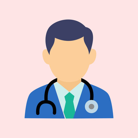 Illustration of a male doctor with a stethoscope around his neck and a pink background, suitable for medical, hospital and healthcare content.のイラスト素材