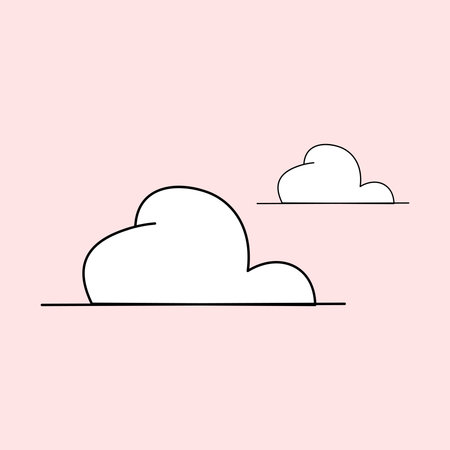 Illustration of two white clouds in the sky with a pink background, simple and bright appearance suitable for weather or children's themesのイラスト素材