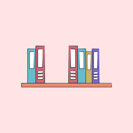 Illustration of a shelf with several colorful document folders neatly arranged to store important archives and data.のイラスト素材