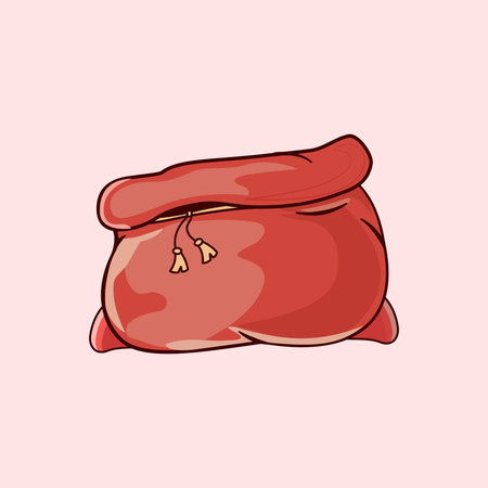 Red Christmas Santa Sack Illustration. Hand Drawn Velvet Toy Bag with Gold Tassels for Winter Holiday and Xmas Gift Designs.のイラスト素材