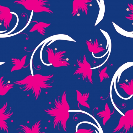 Decorative pink flowers on blue background- seamless patternのイラスト素材