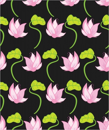 Colorful leafs and flowers on black background - seamless patternのイラスト素材