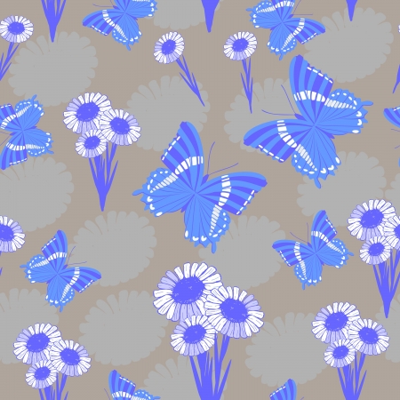 Butterfly with flowers - seamless patternのイラスト素材
