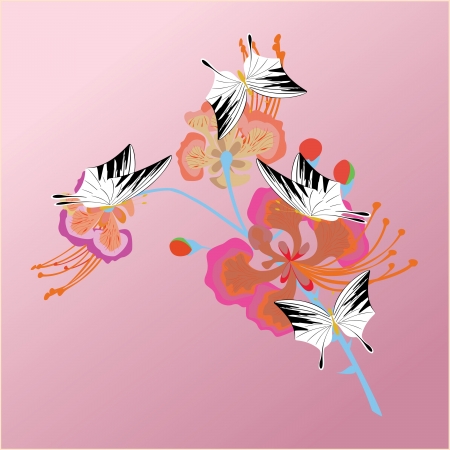  Flower and butterflyのイラスト素材