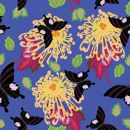 Butterfly with flowers - seamless patternのイラスト素材