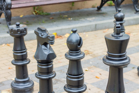 Black chess pieces on the street, close-up, selective focusの写真素材