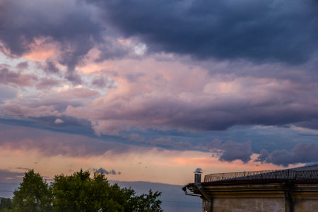 Cloudscape, Colored Clouds at Sunset near the River Elbeの写真素材