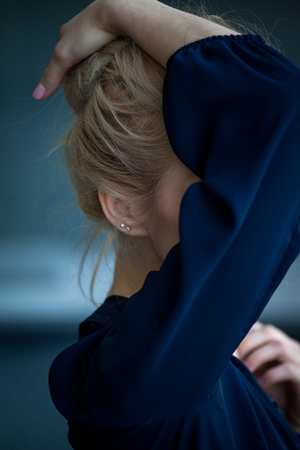 portrait of young beautiful blond woman closeupの写真素材