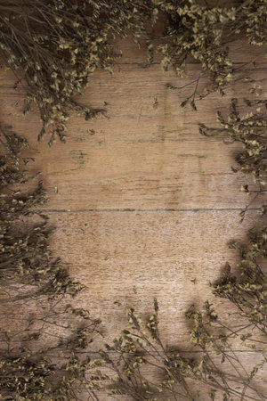 Dry flower on old deskの写真素材