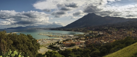 Panoramic view with big clouds at port of Termini Imerese, situated in Sicily の写真素材