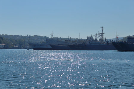 Sevastopol Crimea view of the ships at the berths of the artillery bay October 2019