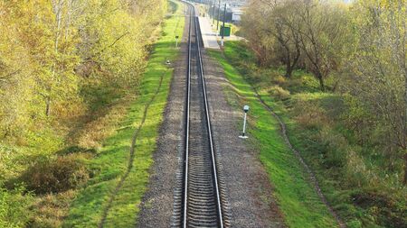 railroad track around vegetation vertically detailed texture background conceptの写真素材
