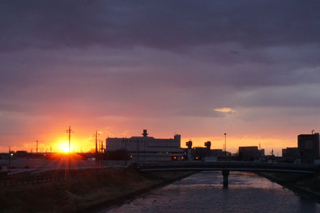 Beautiful sky, clouds and sunset in the eveningの写真素材