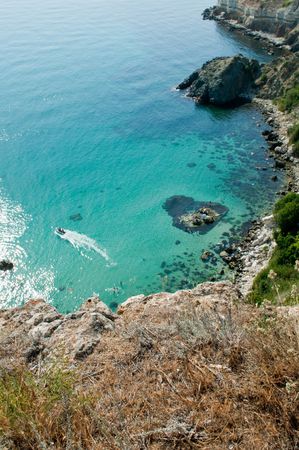 beautiful view from top on fiolent bay in crimea, ukraineの写真素材