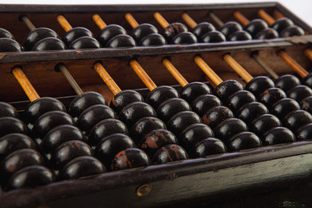 Closeup of a vintage abacus