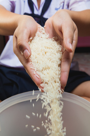 two hand sprinkling riceの写真素材