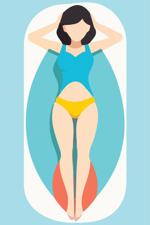 Beautiful woman in swimsuit. Vector illustration in flat style.のイラスト素材