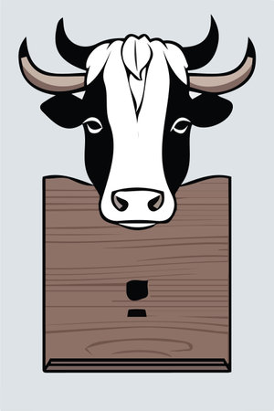 Illustration of a cow in a wooden box. Vector illustration.のイラスト素材