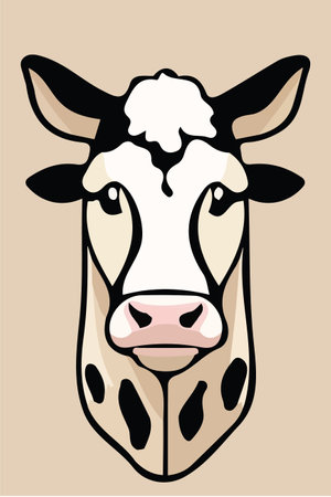 Illustration of a cow with a cream on a beige backgroundのイラスト素材