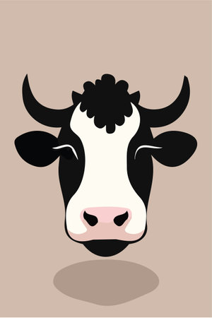 Cow vector illustration. Cow head in flat style. Cute black and white cow.のイラスト素材