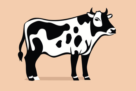 Vector illustration of a black and white cow standing on a pink backgroundのイラスト素材