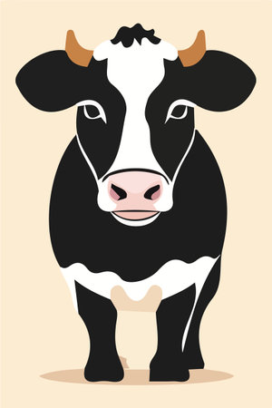 Cute black and white cow. Vector illustration in flat style.のイラスト素材