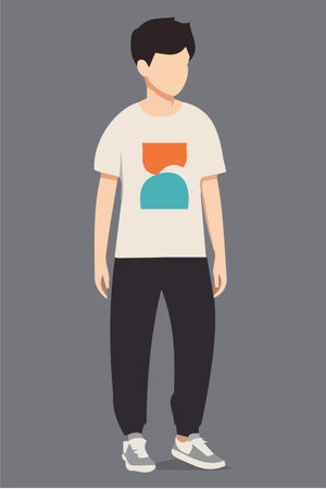 Young man standing in casual clothes. Vector illustration in flat style.のイラスト素材