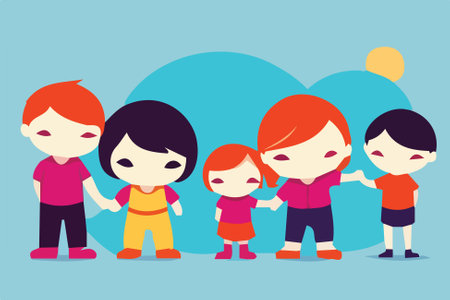 Group of kids with different emotions. Vector illustration in flat style.のイラスト素材
