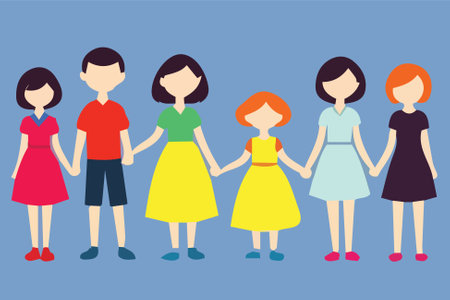 Vector illustration of a group of children standing together. Flat style.のイラスト素材