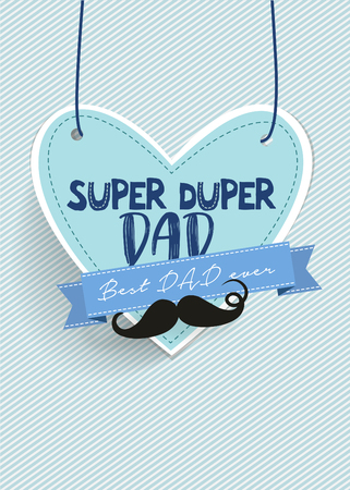Super duper Dad typography inside hanging heart with mustache design.のイラスト素材