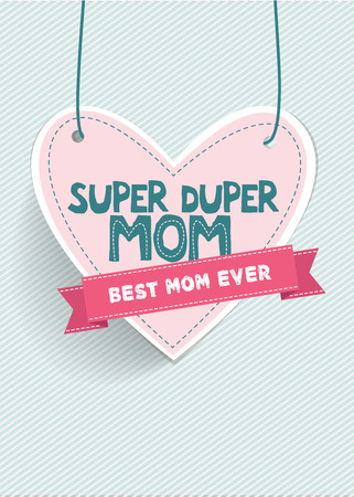 Super duper mom typography in hanging heart Illustration.のイラスト素材