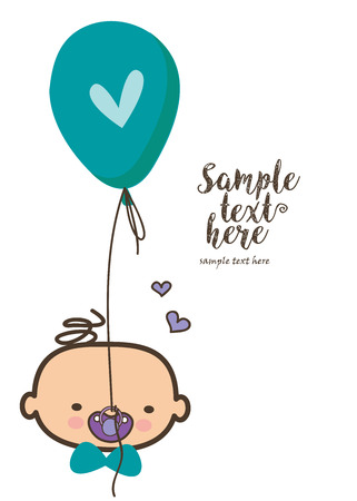 Baby boy with pacifier and balloon of Baby shower card .のイラスト素材
