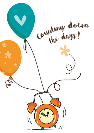Counting down the days card  on Alarm clock and balloonsのイラスト素材