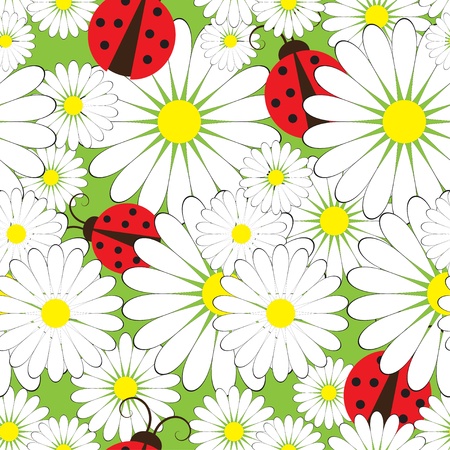 Seamless pattern with ladybirds and summer flowers のイラスト素材