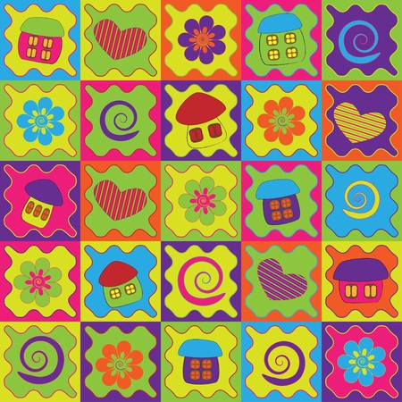 Abstract background with colorful cartoon houses のイラスト素材