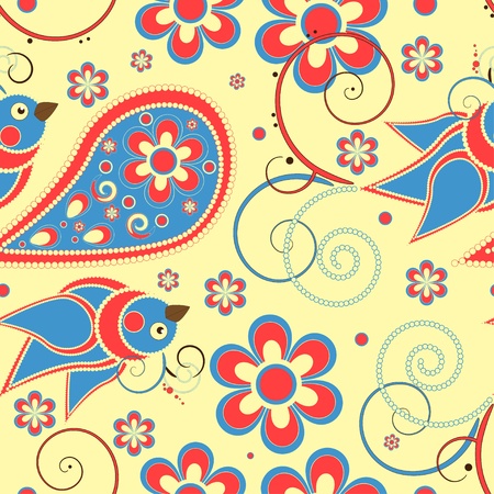 Flower and birds seamless patternのイラスト素材