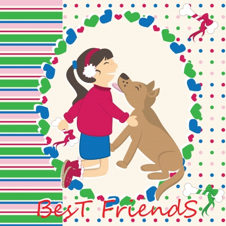 Greeting card with dog kiss the girlのイラスト素材