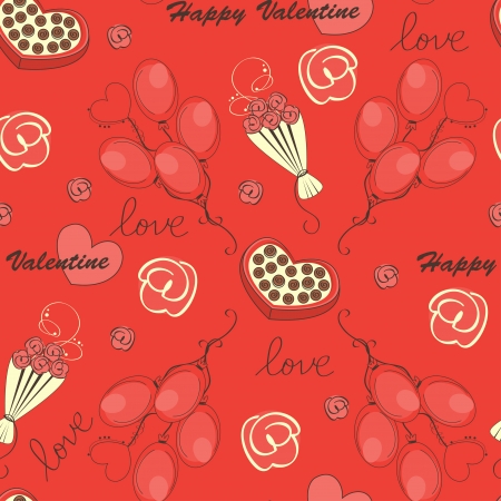 Seamless pattern with flowers and hearts. Valentine day illustrationのイラスト素材