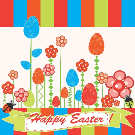 Easter greeting card with eggs and ladybirdsのイラスト素材