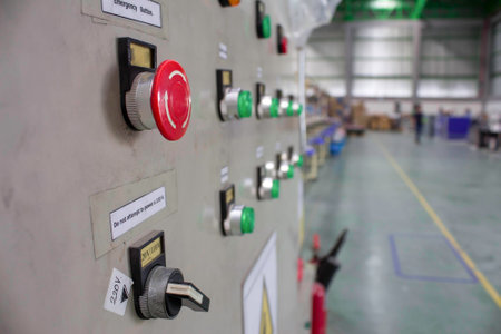 emergency stop button line assemblyの写真素材