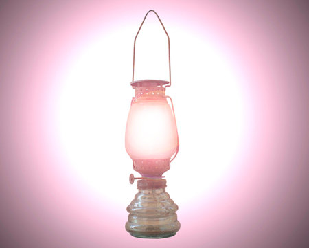 Old dusty rusty oil lamp isolated on whiteの写真素材