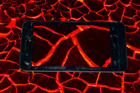 texture of molten lava in Phone broken concept idea. on white backgroundの写真素材