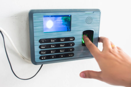 Finger print scan for enter security system. blur pictureの写真素材