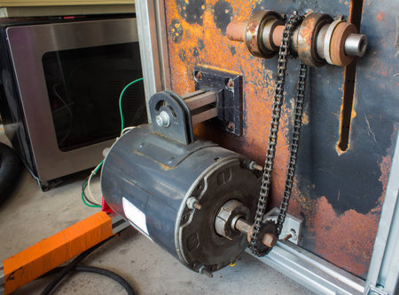 Close up detail of machine chain with old Motor.の写真素材