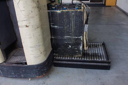 recharging electric for forklift, battery charger and conveyorの写真素材