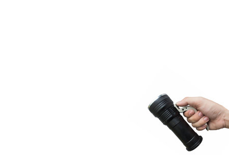 The flashlight shines on white background.flashlight isolatedの写真素材
