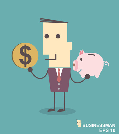 Businessman saving money in a piggy bank on blue background illustration vector file eps 10のイラスト素材