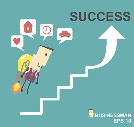 Businessman with a rocket go to succes. Vector illustration Eps10 file.Idea go to success conceptのイラスト素材