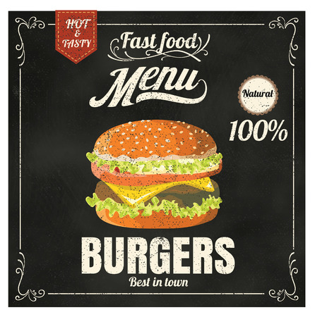Restaurant Fast Foods menu burger on chalkboard vector format eps10のイラスト素材