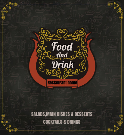 Restaurant Food Menu Vintage Typographic Design  with line icon Chalkboard Background のイラスト素材